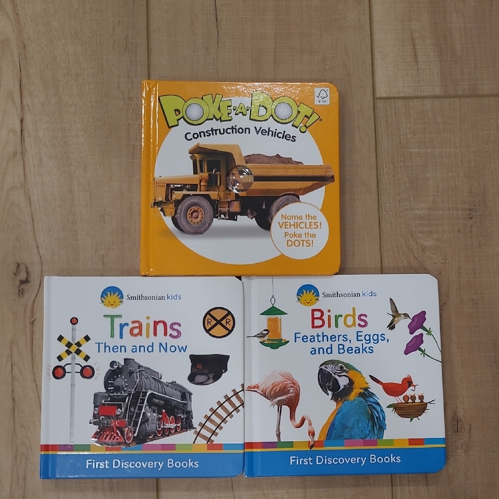 Smithsonian Kids Trains, Birds Books. Melissa And Doug Poke Dot Construction